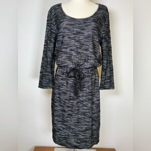 Ann Taylor Loft Black & Gray Marled Knit Dress Elastic Waist Womens Size Medium